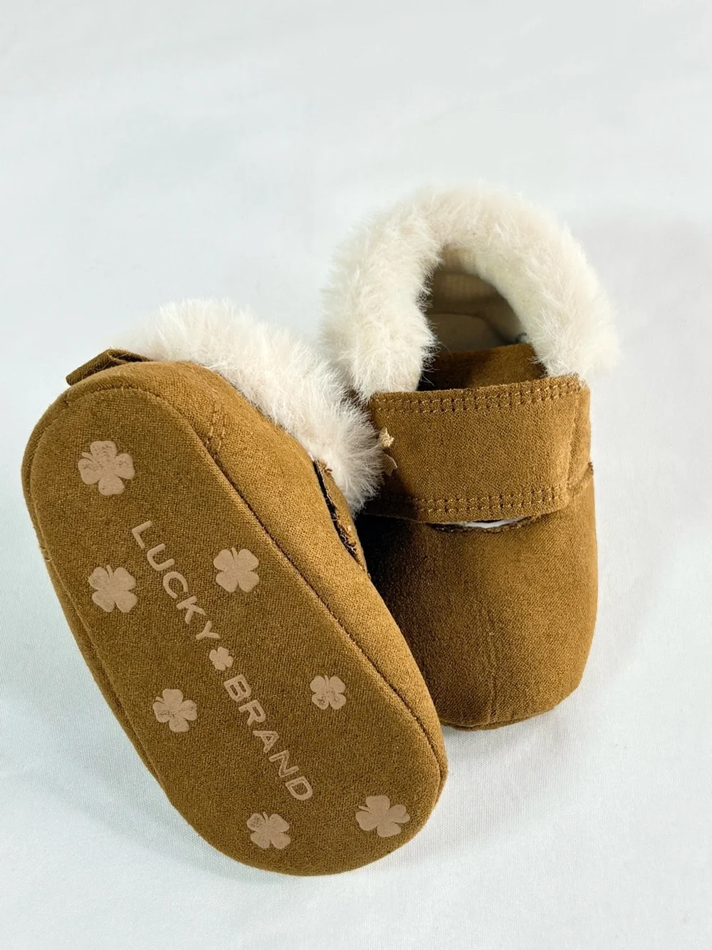 Lucky Brand Brown Faux-Suede Baby Walker Shoes with Cream Shearling